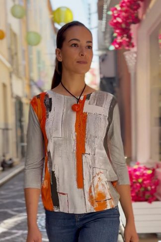 3/4 SLEEVED FLARED-CUT T-SHIRT ROUGE08