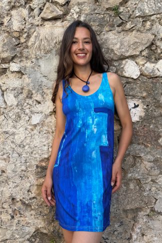 SLEEVELESS FLARED-CUT DRESS AZUR