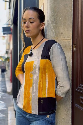 3/4 SLEEVED FLARED-CUT T-SHIRT CHAMPAGNE