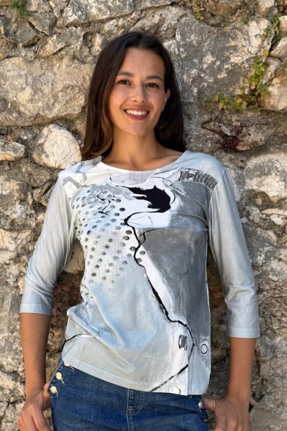 T-SHIRT ÉVASÉ MANCHES 3/4 VAGUES D'ARGENT