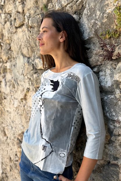 T-SHIRT ÉVASÉ MANCHES 3/4 VAGUES D'ARGENT – Image 3