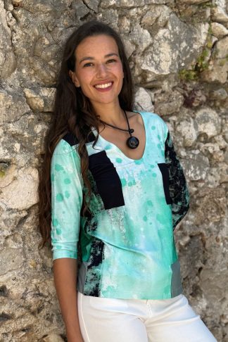 T-SHIRT ÉVASÉ MANCHES 3/4 MENTHE A L'EAU