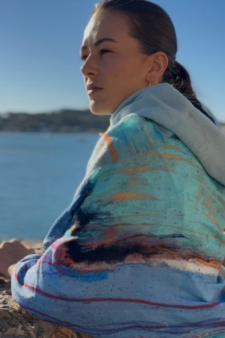 ÉCHARPE LAINE SOIE TURQUOISE